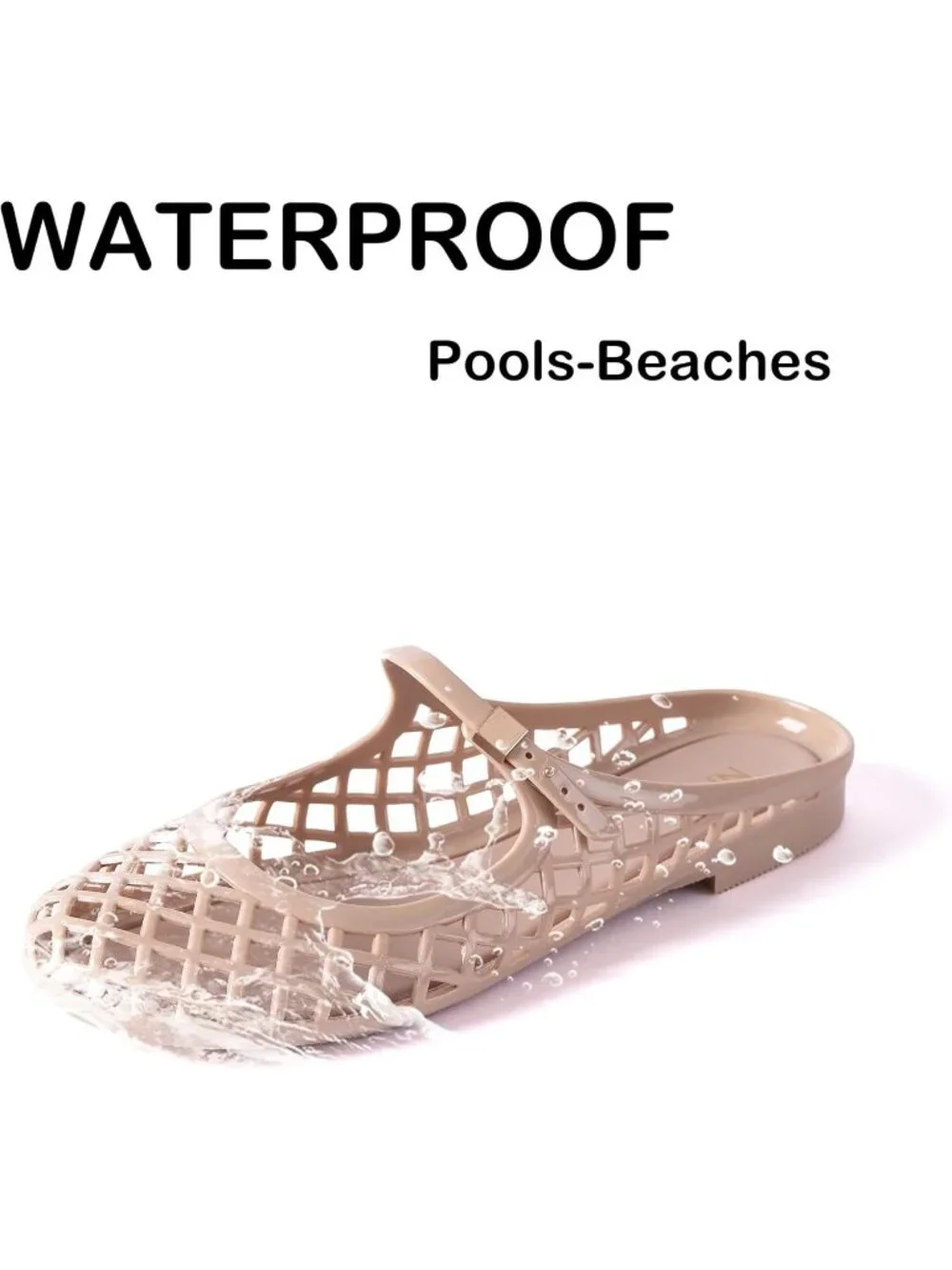 Women's Nude Mary Jane Jelly Mule Flat Sandals Waterproof Beach Pool Comfort